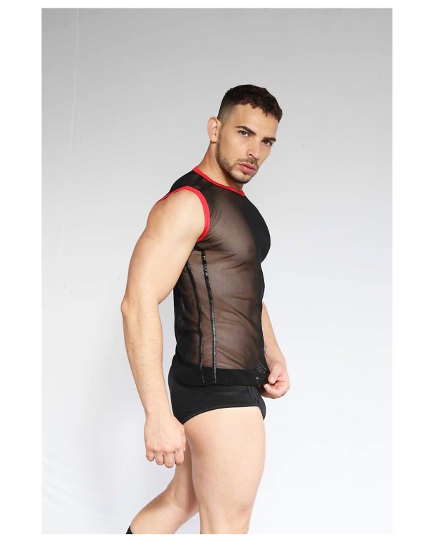 DocLeather.com|Cotton clothing Dale Mas Singlet Mesh Party Dude - Black Red