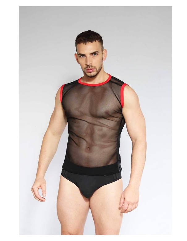 Cotton clothing Dale Mas Singlet Mesh Party Dude - Black Red