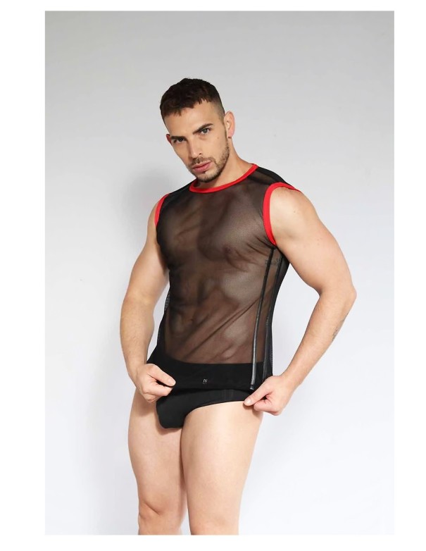 Cotton clothing Dale Mas Singlet Mesh Party Dude - Black Red